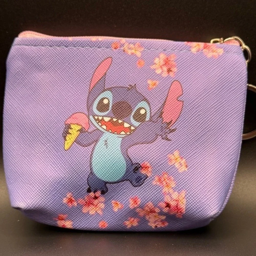Coin Purse Pouch Wallet Lavender Cherry Blossom Keychain Charm